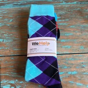New Pack of Argyle Style Men's Socks 3 Pairs Fits Size 7-12